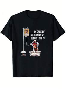MORGAN Spice Rum IV Blood Type Graphic T-Shirt - "In Case Of Emergency" Humorous Design, Black Unisex Casual T-Shirt For Rum Lovers, Soft And - Black - View 1