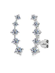HALPIO 1Pair Moissanite Climber Stud Earrings For Women, 2.40CTTW Vertical Linear Ear Crawler Jewelry Wedding, Party & Anniversary Gift - CU-eMO-615 - View 12