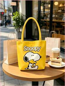 1件 Snoopy 印花黃色帆布托特包，大容量，適合旅行、購物和日常使用，適合作為生日、情人節、返校和畢業季的禮物 - 彩色 - 查看 2