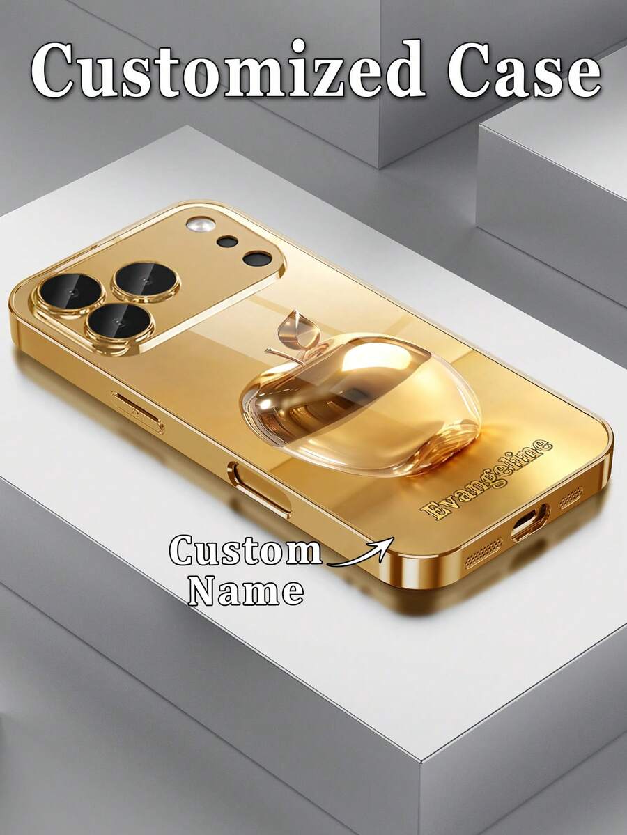 1件 DIY 定製姓名手機殼，純金 Apple 奢華印花圖案，高清晰電鍍金玻璃手機殼，適用於 iPhone 17/17Pro/17ProMax/17Air/16/16Pro/16ProMax/16Plus/15/15Plus/15Pro/15Promax/14/14Pro/14Promax/13/12/11/XRMax/8/7/6Plus 手機配件
