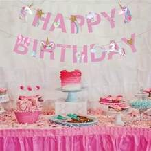 Unicorn Theme Happy Birthday Banner, Suitable For Birthday Party Decorations, Gifts, And Supplies - Pink - View 6