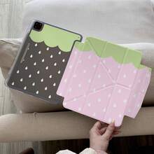 Ins Colorblock Strawberry Water Drop Tablet Protective Case, Wavy Edge Snap Closure With Pen Slot, Compatible With Apple 11th Gen, Minimalist 10th Gen Tablet Protective Case, Air 82026 New Pro 11 Fashion Mini 7 Cute Air 7/6 Snap Closure 11-Inch Girls Tablet Protective Cover, Boys Tablet Protective Case - Pinkish Green - View 4