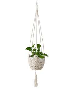 Bohemian Style Lace Plant Hanger With Tassels, Rope Knitted Crochet Material, Suitable For Indoor And Outdoor Gardens, Textured Lace Wall Hanging Basket With Hook - Multicolor - View 4