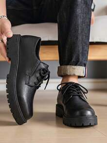 Vintage Round Toe Thick Sole Men's Dress Shoes Lace-Up British Style Formal Shoes Men's Party Wedding Fashion Durable Casual Men's Derby Shoes Suitable For Commuting Dating Party Business - Black - View 6