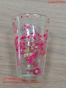 1个美观双层玻璃咖啡杯，保温透明浓缩咖啡杯，耐热花卉图案咖啡杯带把手，透明花朵杯，适用于卡布奇诺、咖啡、茶、牛奶、拿铁、果汁、热饮（粉色/蓝色） - 彩色 - 查看 11