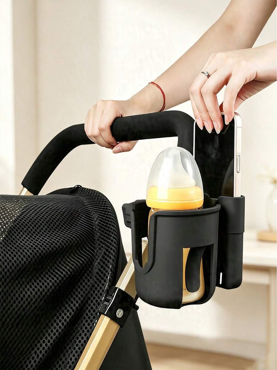 2合1嬰兒推車杯架 360°旋轉式奶瓶與手機支架 - 黑色 - 查看 1