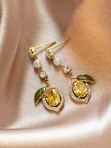 1 par de pendientes de botón dulces y lindos con diseño de limón, estilo fresco de verano, joyería de la serie de frutas, adecuado para uso diario y regalo - A - Ver 4
