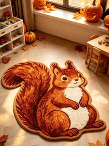 1pc Brown Cute Squirrel Area Rug, Autumn/Winter Floor Mat, Home Decor, Outdoor Mat, Bedroom Carpet, Washable - Multicolor - View 1