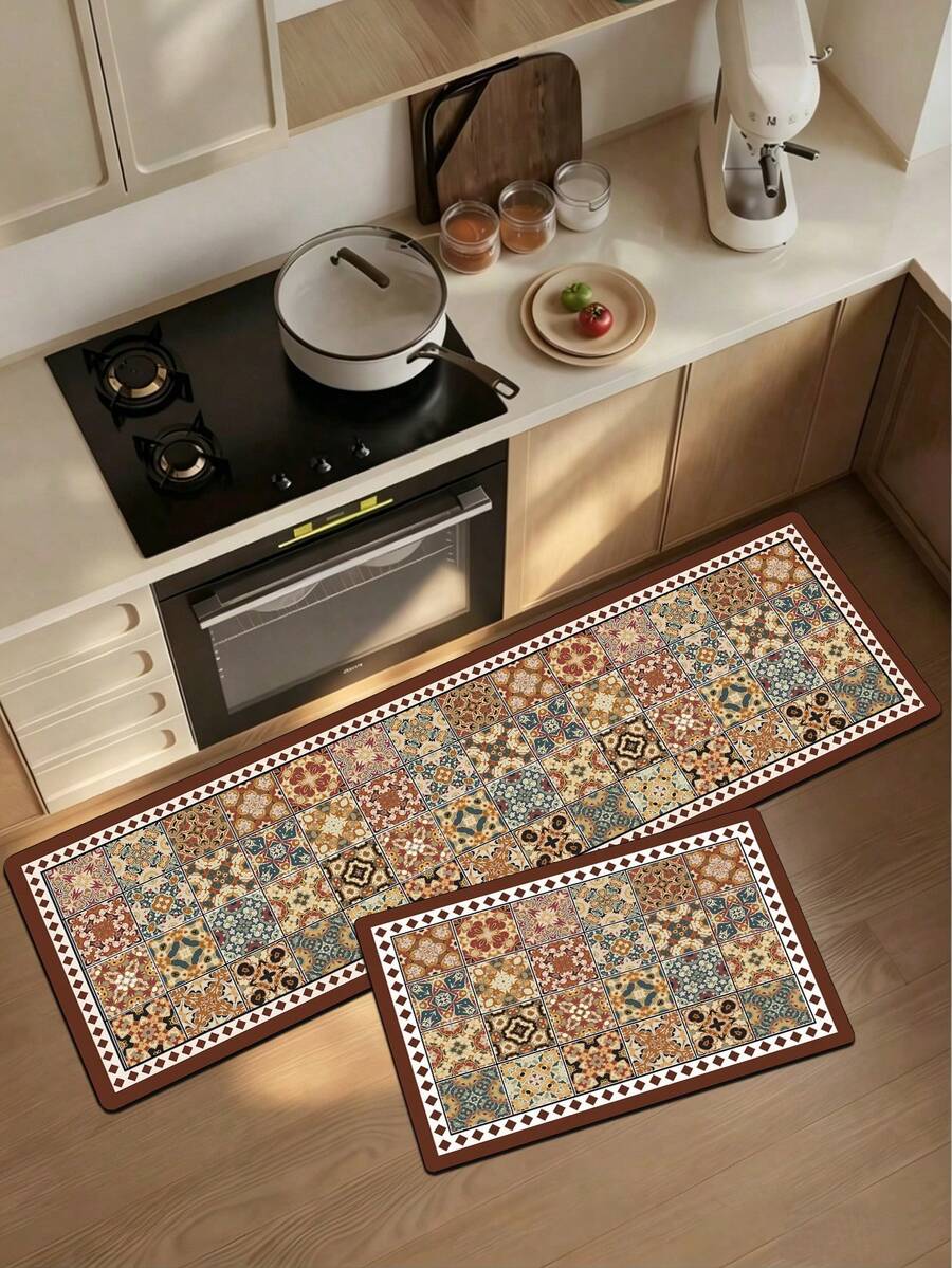 1pc Multicolor Mosaic Tile Kitchen Mat With Rubber Cushion, Absorbent And Easy To Clean, Suitable For Kitchen, Bathroom And Other Areas, All Season Use, Perfect For Various Holidays - Multicolor - View 1