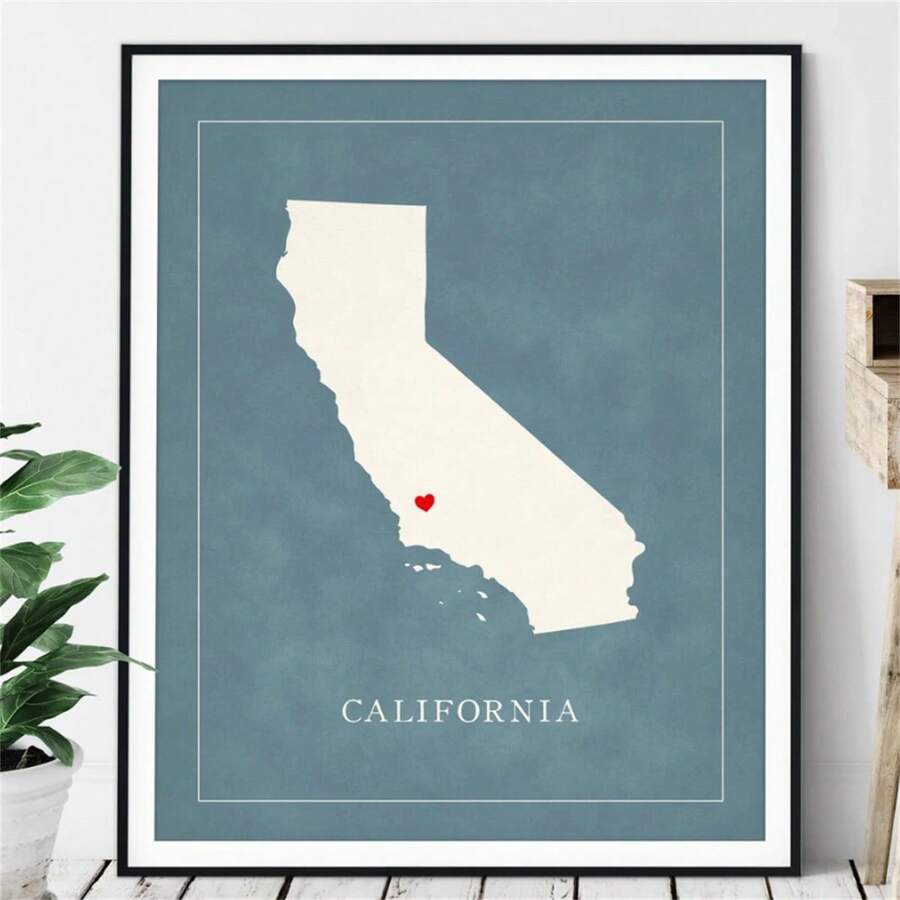 1 buah Cetakan California Kustom Tanpa Bingkai: Seni Kota Asal yang Dipersonalisasi dengan Gambar Hati di Atas Kota Mana Pun - tanpa bingkai - View 1