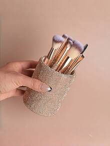 9pcs Rhinestone Makeup Brush Set, Includes Foundation, Contour, Eyeshadow, Brow Brushes And Storage Cup, Suitable For Travel, Dating, Party, Photography, Daily Makeup, Full Rhinestone Handle Soft Bristles, Portable Makeup Kit, Sparkling Makeup Essentials - Multicolor - View 5