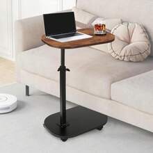 LOKOOY Mesa Auxiliar Sala 2 Niveles con Ruedas, Portátil Mesas Laterales para Sala en Forma de C, Altura Ajustable 45-80cm Moderna Minimalista Mesa Lateral para Dormitorio, Sofás y Camas - Multicolor - Ver 3