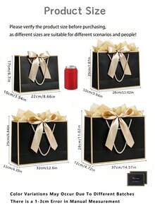 Juego de 5/10/15 bolsas de regalo, incluye 1 bolsa de regalo, 2 papeles de seda, 1 tarjeta y 1 cinta, bolsa de embalaje de compras portátil, bolsa tote con lazo decorativo, adecuada para boda, fiesta de cumpleaños, vacaciones, negocios, manualidades, al por menor - Oro negro - Ver 9