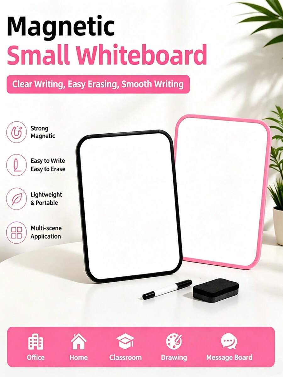 10pcs Magnetic Dry Erase Whiteboard Set, (1pc Whiteboard + 3pcs Whiteboard Markers + 3pcs Magnetic Clips + 3pcs Whiteboard Erasers) Portable Erasable Memo Board, Rounded Edge Design, Smooth Writing And Easy To Erase, Suitable For Refrigerator, Desk, Office, Home, To-Do List, Notes And Memo And Other Multiple Uses,