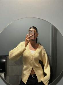 Women's Autumn/Winter Vintage Elegant Niche Casual Solid Color Knit Cardigan Sweater Jacket - Apricot - View 7