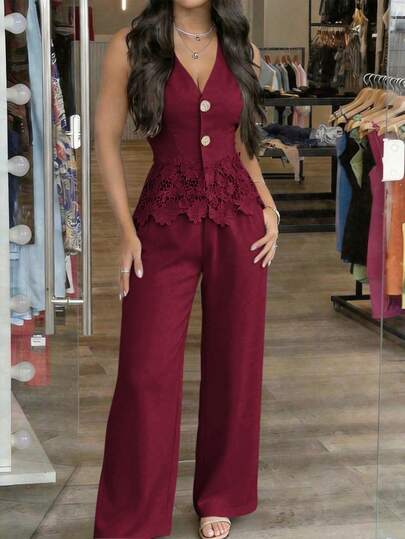 LUNNELUX Women 2-Piece Set Autumn Top, French Elegant Vacation Back To School Casual Outfit, Brown Summer Style