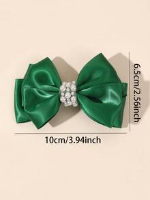 2 piezas de pinzas para el cabello con lazo de cinta de unicolor y decoración de perlas falsas verdes, accesorio de moda para el cabello para fiesta del Día Nacional - Verde - Ver 5