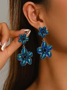 1 Pair Vintage Elegant Sexy Bohemian Style Floral Women's Earrings, Antique Silver & Gold Multiple Flower Studs With Colorful Resin Block Pendants, New Handmade Woven Flower Earrings, Multiple Styles Available, Suitable For Sexy Party, Vacation, Holiday, Graduation Season, Valentine's Day Gift, Random Seed Bead Color - Multicolor - View 1