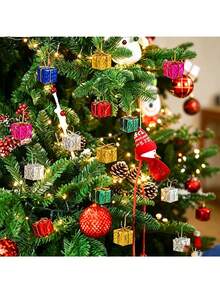 60/12pcs/Pack Colorful Gift Boxes Christmas Decorations, Mini Hanging Ornaments Christmas Tree Decor, Multi-Color Foil Surface Mini Box Decorative Props, Laser Candy Box Pendant, Christmas Tree And Party Favors, Home Gift Box Decoration - Multiple Styles - View 6