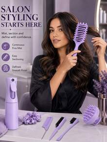 14-Piece Hair Styling Set - Multi-Functional Purple Hair Comb Set, Includes Anti-Tangle Comb, Scalp Massager, Spray Bottle, Hairline Comb, Combs And Various Styling Tools, Helping You Enjoy Salon-Level Hair Care At Home. - Multicolor - View 8