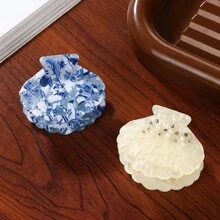 1件藍白瓷紋貝殼抓夾，醋酸纖維材質大號髮夾，奢華鑲鑽，百搭通勤風，甜美氛圍髮飾 - 彩色 - 查看 1