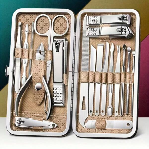 Manicure Set 19Pcs Stainless Steel Nail Clippers Set With Case Black | Professional Manicure Kit, Fingernail Toenail Cutters For Men & Women, Pedicure Kit Foot Care, Gift For Family & Friends