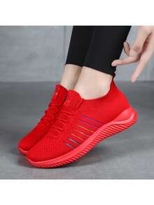 Women's Slip-On Shoes, Comfortable Breathable Polyurethane Sole, Minimalist Elegant Design - Red - View 10