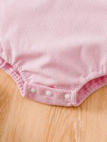 Infant Baby Pink Corduroy Overall Romper With Golf Cart Embroidery, Newborn Outing Bodysuit - Pink - View 9
