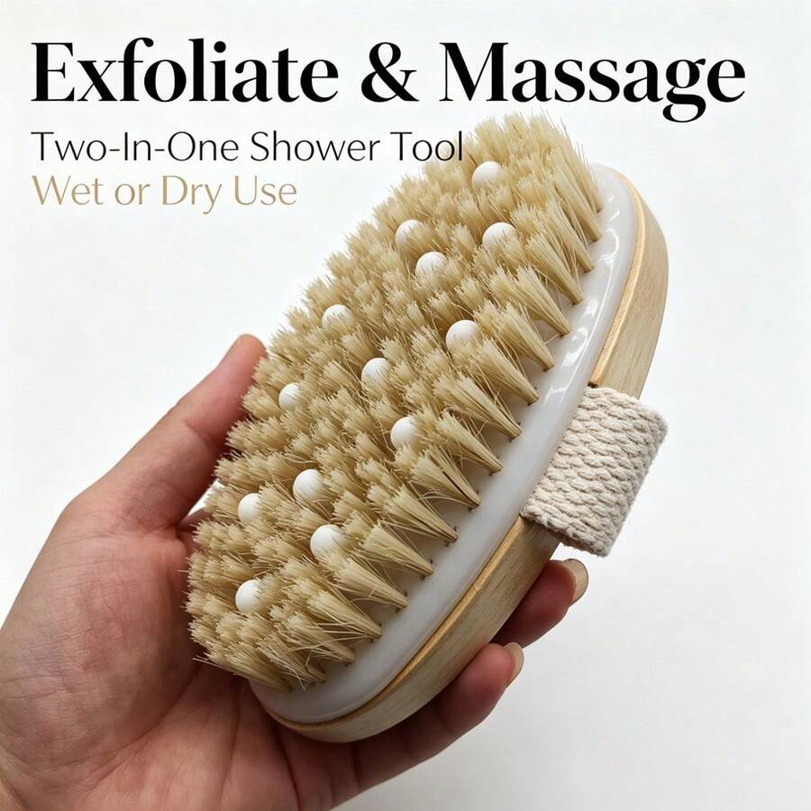 Solid Wood Body Massage Brush For Bath And Shower, Home Use Wooden Massage Point Relaxing Soothing Tool - Apricot - View 1