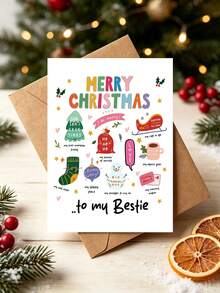 1pc "Merry Christmas To My Bestie" Christmas Card With Envelope - Cute Colorful Holiday Greeting For Female Best Friend & Sister, Blank Inside - A - View 1