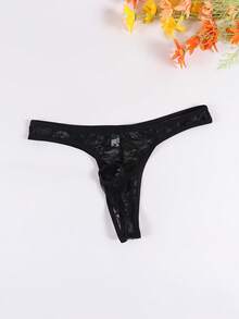 Best SellerMen's Sexy Black Thin Briefs Lace Inseam Hollow Triangle Panties[Sexy Lace Briefs] - Black - View 3