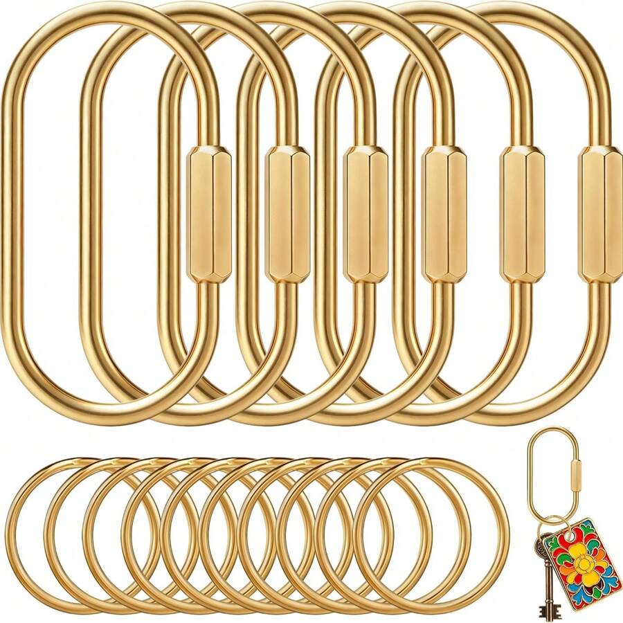 1/2/3/4/6pcs Brass Key Rings Bulk Pack, Gold Carabiner With Safety Screw Lock, Key Ring Carabiner Clip, Bag Charm Clip, For Wallet Accessories, DIY Handmade Small Carabiner - View 1