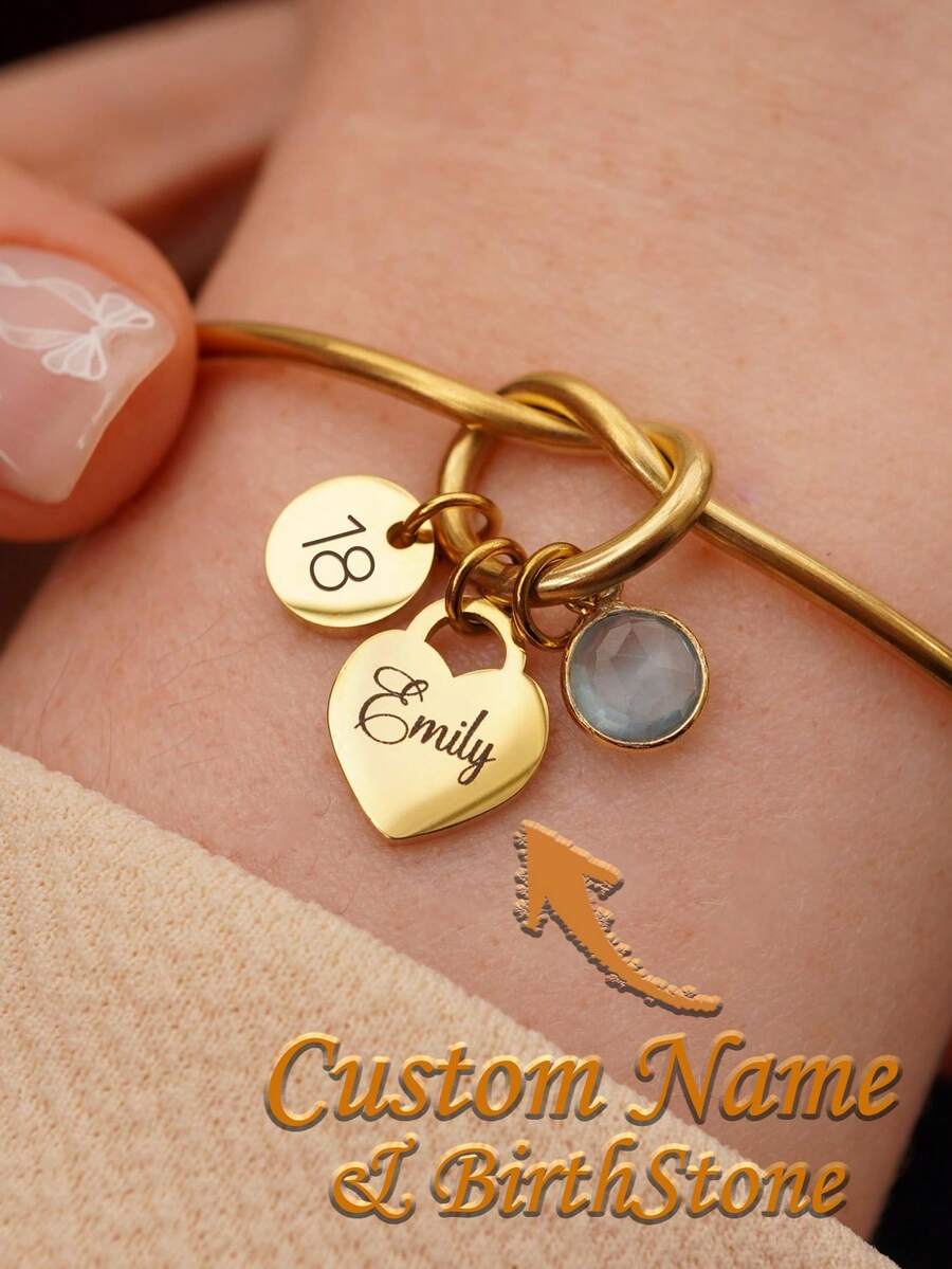 Regalo per compleanno importante, braccialetto con nodo dorato, braccialetto personalizzato con pietra di nascita a forma di cuore