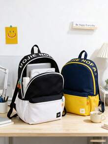 4pcs/1pc Aesthetic Colorblock Neutral Casual Backpack, Large Capacity Student School Bag, Suitable For Middle School, High School, College Students, Boys And Girls, Campus, Travel, Commute, Outdoor, Casual, Daily Use - Multiple Styles - View 9