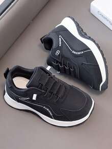 1 Pair Soft Sole Non-Slip Fashion Versatile Outdoor Casual Sports Shoes With Hook And Loop Closure For Little Girls And Boys, Suitable For Spring And Autumn - Black - View 5
