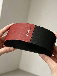 1pc Prada Dual-Color Cross-Grain Faux Leather Hard Glasses Case, Luxury Protective Fashion Eyewear Storage Designer Accessory Gift PRADA-GIFT-42 - Red and Black - View 5