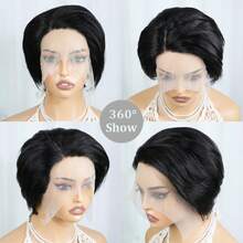 Short Pixie Cut Wig Human Hair T-Part Human Hair Wigs For Women 6INCH 180% Density 13x4x1 Lace Front Wig Human Hair Brazilian Remy Hair Wig For Daily Wear And Party 1B Color - Natural Black - View 8