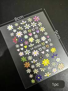 1pc Macaron Multicolor Daisy Heart Butterfly Stickers, Colorful Small Flower Heart Shape Butterfly Waterproof Self-Adhesive Decals For Laptop, Phone Case, Tablet, Digital Product Shell, Soft Style Decorative Sticker Material - Colorful Little Flower Hearts - View 6