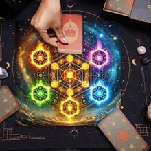 1pc Colorful Elemental Hexagram Tarot Cloth Tree Of Life Starry Cosmic Space Altar Mat Soft Fabric Tarot Spread Table Cloth Mystic Spiritual Astrology Divination Card Mat Wiccan Ritual Home Decor Gift - Black - View 3