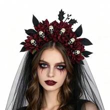 Halloween Party Costume Witch Mesh Headband Skull Buckle European American Ghost Festival Artificial Flower Headpiece - Multicolor - View 9