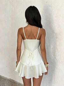 1pc Solid Color Sexy Knit Fabric Ruffle Hem Dress Beach Summer - Apricot - View 4