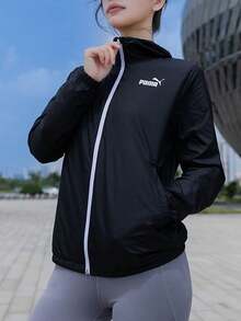 PUMA Women's Comfortable Windproof Hooded Breathable Running Jacket - Black - View 1