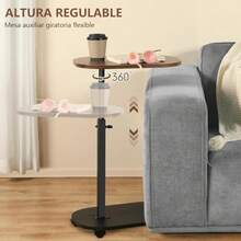 LOKOOY Mesa Auxiliar Sala 2 Niveles con Ruedas, Portátil Mesas Laterales para Sala en Forma de C, Altura Ajustable 45-80cm Moderna Minimalista Mesa Lateral para Dormitorio, Sofás y Camas - Multicolor - Ver 5