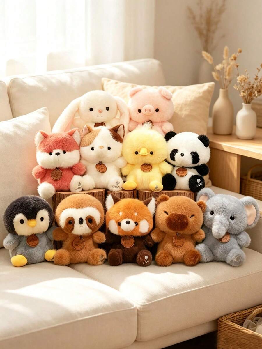 Brinquedos de Pelúcia Mini Kawaii de Animais da Floresta, Bonecos de Pelúcia Fofos de Urso, Ovelha, Pinguim, Lontra, Tigre, Elefante e Coelho, Boneca de Pelúcia Pequena Macia e Fofa, Enchimentos para Sacolas de Presente de Festa de Aniversário, Decoração de Mesa Doméstica, Presente para Crianças e Meninas