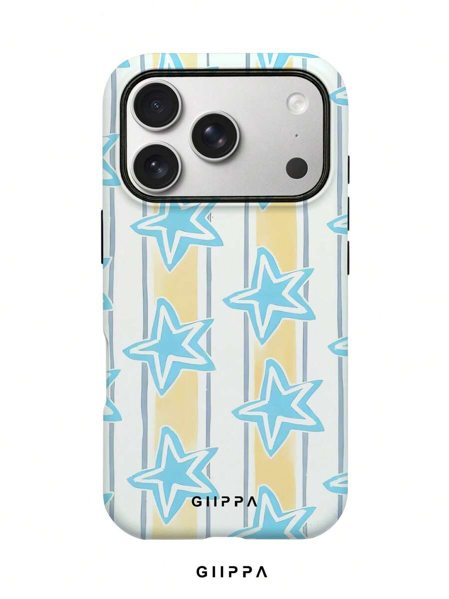 GIIPPA 1件淡黃色手繪條紋背景搭配淡藍色星星圖案設計手機殼,適用於Phone 17 Pro Max,兼容Phone 16 Pro Max、15 Pro Max、14 Pro Max,韓系高端時尚趣味手機殼,兼容11/12/13/14/15/16 Pro Max Plus,優雅設計男女皆宜,聖誕節、情人節、復活節、婚禮季與生日送女友的完美禮物 - 淺藍色 - 查看 1