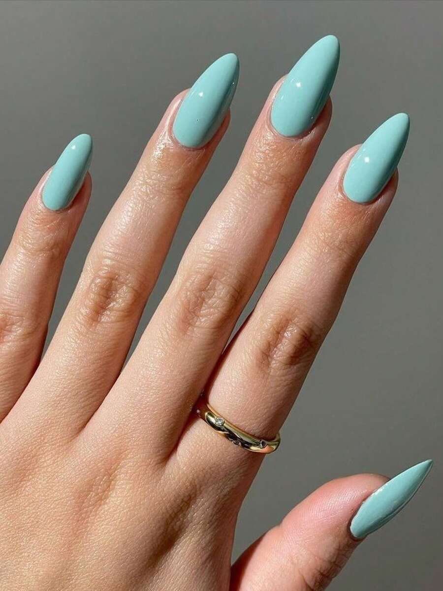 24片長杏仁形亮粉色尖頭穿戴式假指甲，中號，完美貼合，壓克力假指甲套組，含1片果凍膠和1片指甲锉，適合女性與女孩日常配戴，亦適用於電音派對及其他場合
