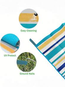 Tikar Plastik Tahan Air Luar Ruangan Ukuran 5ft x 8ft, Cocok untuk Eksterior Camper, RV, Teras, Karpet Patio, Dekorasi Balkon, Garis-garis Biru dan Kuning - Garis biru dan oranye - View 4