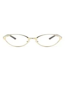1 Pair Women's Metal Small Oval Frame Y2K Retro Futuristic Tech Style Fashion Clear Lens Glasses - Gold - View 3