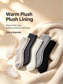 5 Pairs Men's Fluffy Soft Slippers Socks, Comfortable Warm Winter House Sleep Socks - Multicolor - View 4