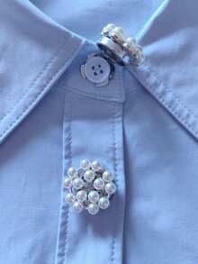 1pc/2pcs Elegant Pearl Floral Button Cover, Shirt Button Cover Clip-On Button Cover Fashion Crystal Cufflink Cover - White - View 6